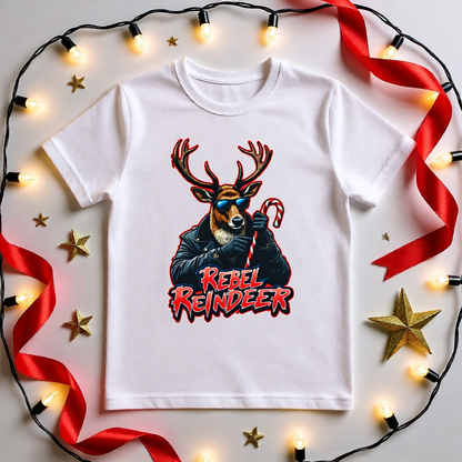 Rebel Reindeer™ Tee | Karma & Grace™ — flat-lay display on white background