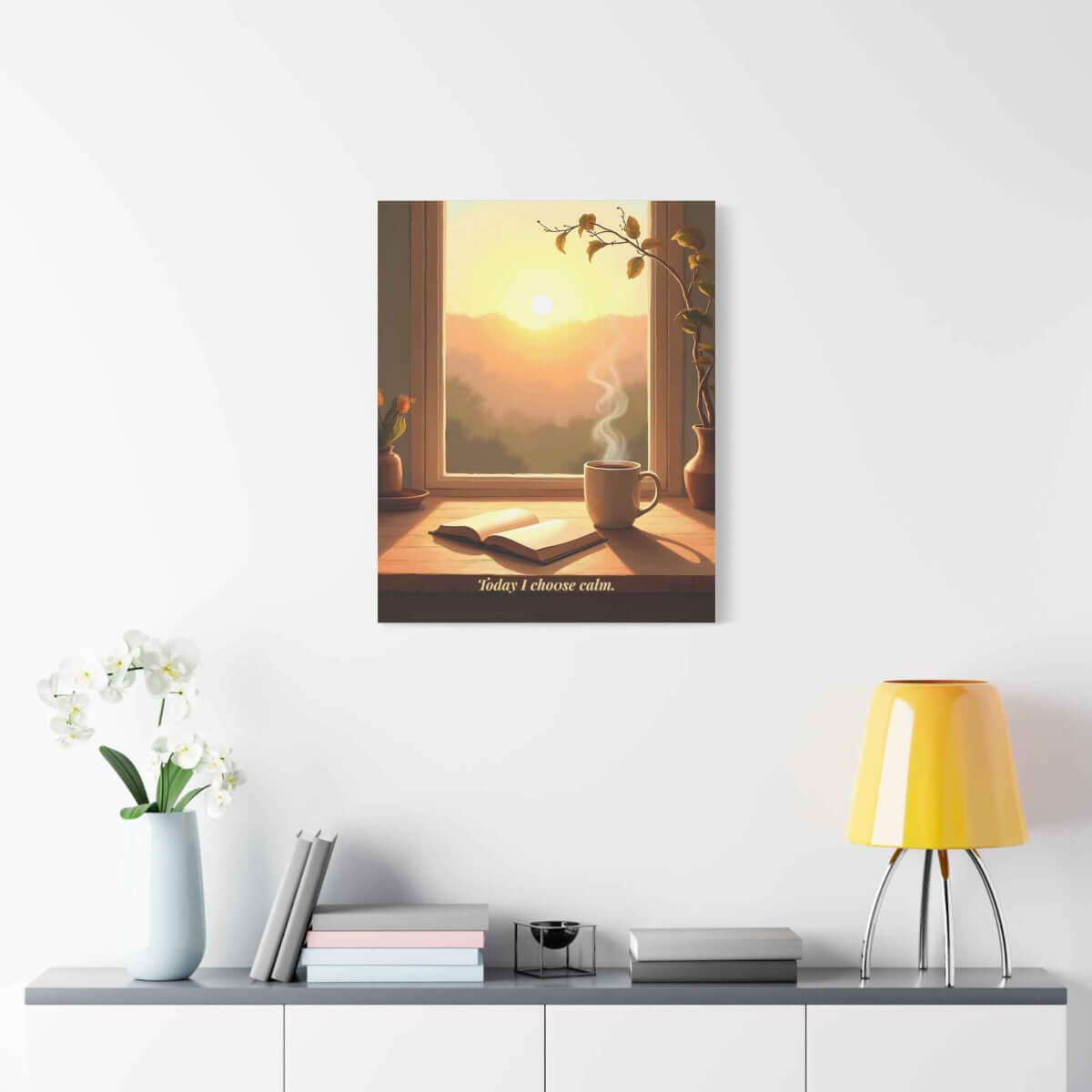 Today I Choose Calm™ | Karma & Grace™ — Peaceful lifestyle interior with sunlight, plants, and mindfulness aesthetic